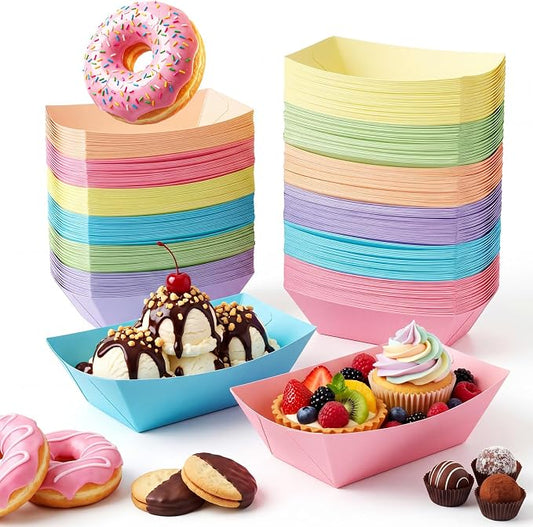 Uiifan 300 Pcs Paper Food Boats Disposable Paper Food Tray,Pastel Color | Grease Resistant Disposable Serving Tray, Cardboard Hot Dog Holder, Burgers Fries Sandwiches Picnic Party Supplies by Uiifan