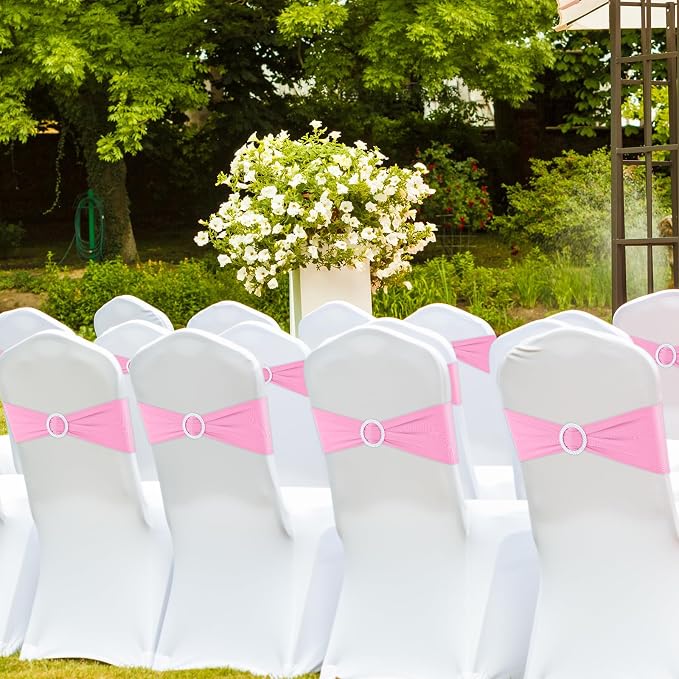 Pink Chair Sashes 50 Pack Spandex Stretch Chair Band Sashes with Buckles for Folding Chairs Wedding Party Reception Baby Shower Events Banquet Decorations - Image 6