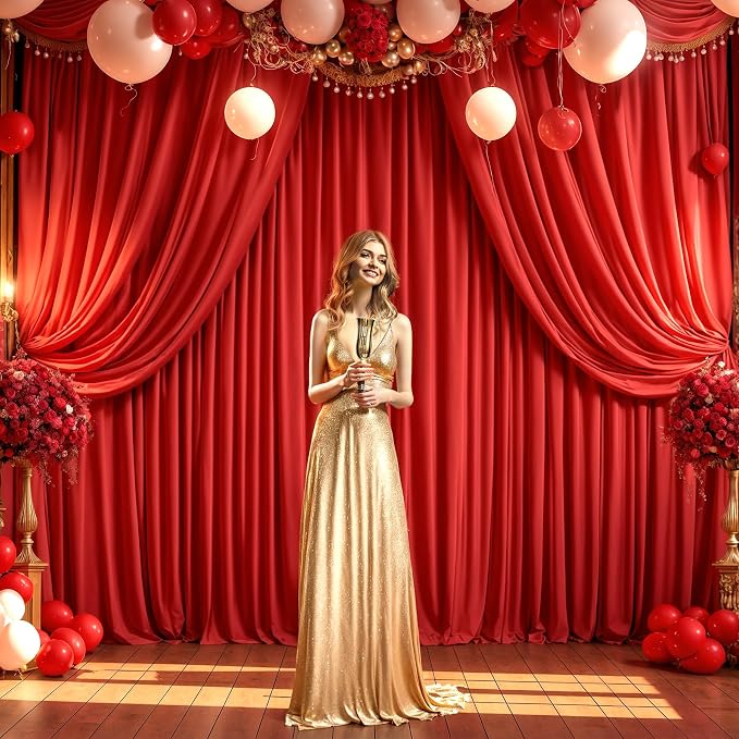 10ft x 10ft Red Backdrop Curtain for Parties Red Wrinkle Free Backdrop Drapes Panels for Wedding Baby Shower Birthday Photo Photography Christmas Polyester Fabric Background Decoration - Image 5