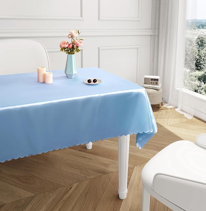 1 Pack Rectangle Satin Tablecloth 60 x 102 Inches Table Cover, Bright Overlay Table Cloth Silky Smooth Fabric Tablecloth Table Decor for Wedding Banquet Table Decoration, Light Blue