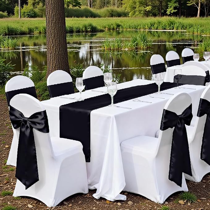 VDS Satin Chair Sashes Chair Cover Back Tie Sateen Bows Ribbon for Wedding Birthday Graduation Engagement Ceremony Event Party Banquet Venue Hotel All Dining Chair Decoration (25PC) (Black) - Image 7