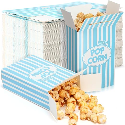 Xinnun 200 Pcs Paper Popcorn Boxes 1oz Oil-proof Disposable Striped Popcorn Boxes Container Leak Proof Paper Holders for Movie Night, Party, Birthday, Wedding (Light Blue) by Xinnun