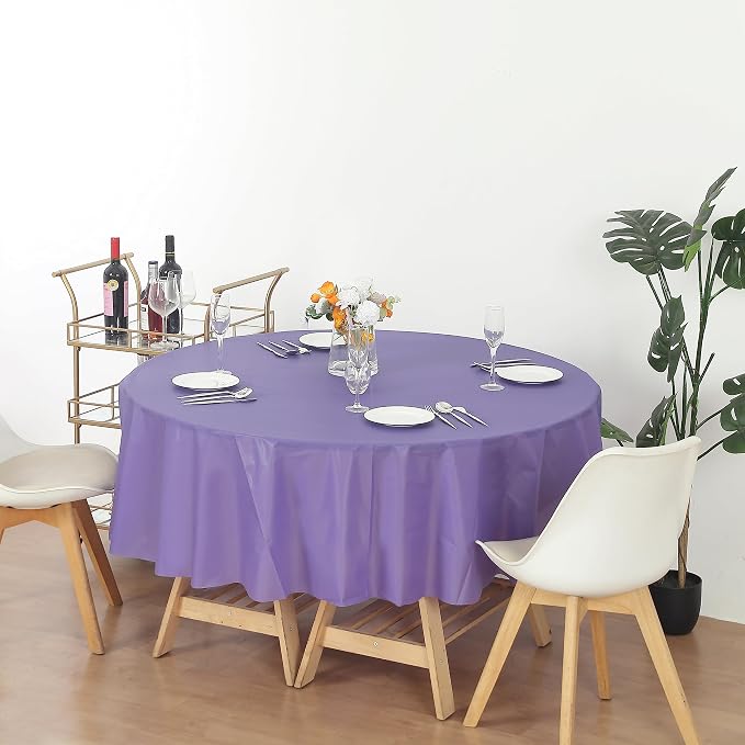 Evershine Case of 72 Pack Bulk Heavy Duty Purple Round 84" Plastic Table Covers Tablecloth (Reusable) (Round 84", Purple) - Image 3