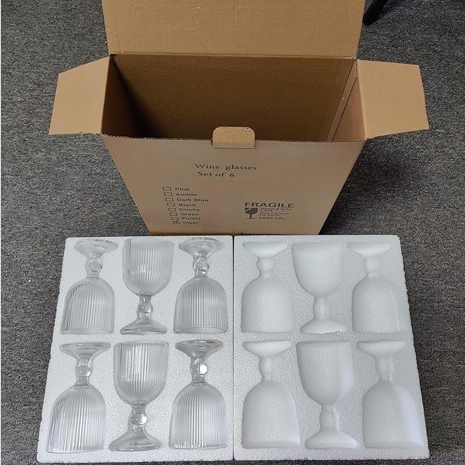 Vintage Glassware Water Goblets Drinking Clear Wine Glasses set of 6 Embossed Drinkware Stemware 13 oz for Wedding Party Bar Christmas