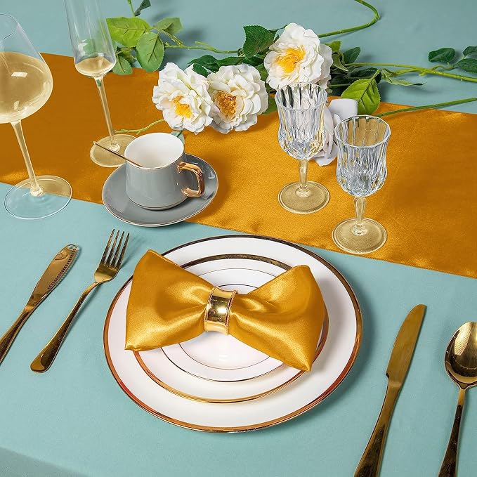 SI Pack of 50 Wedding 12 x 108 inch Satin Table Runner for Wedding, Decorations for Graduations, Engagements, Birthday Parties, Banquets, Runners fit Rectangle, Round Table - Caramel - Image 5