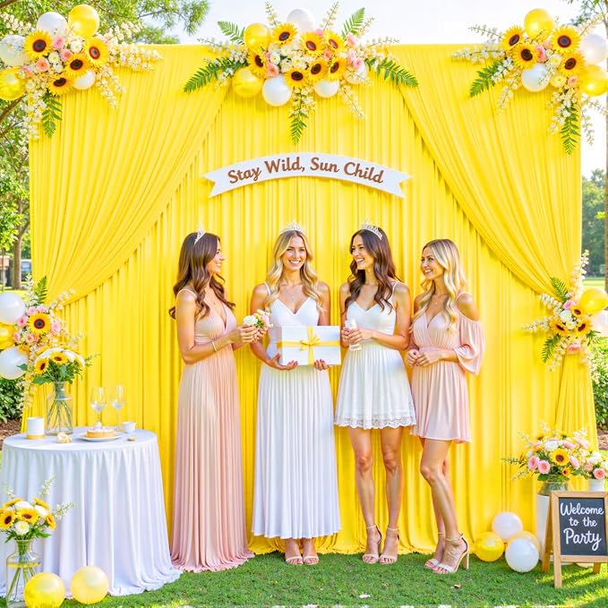 30ft x 10ft Yellow Backdrop Curtain for Parties Yellow Wrinkle Free Backdrop Drapes Panels for Birthday Party Baby Shower Wedding Photo Photography Polyester Fabric Background Decoration - Image 2