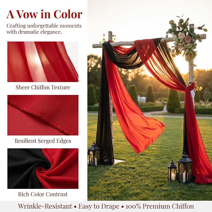 AMZLOKAE Wedding Arch Draping 2 Panels Black Red 18FT Ceremony - Image 4