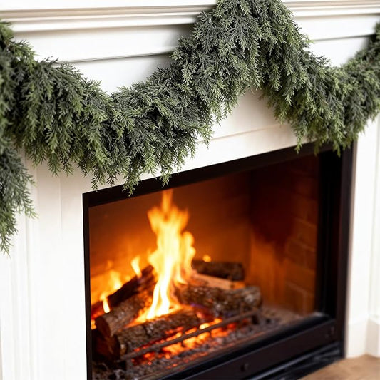 1 Pcs 6 FT Real Touch Cedar Garland, Artificial Realistic Thick Christmas Greenery Faux Cedar Garland for Mantle Table Stairs Wall Outdoor Indoor Christmas Decorations (6 FT, 1 Pcs) by PABREY