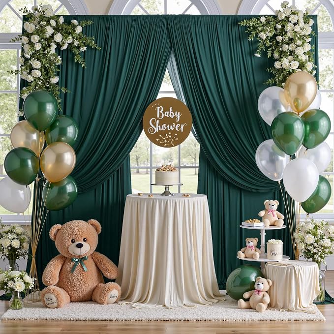 30ft x 8ft Wrinkle Free Hunter Green Backdrop Curtain for Jungle Parties, 6 Panels 5×8ft Soft Silky Green Polyester Photo Backdrop Drapes for Wedding Birthday Photography Christmas Background Cloth - Image 4