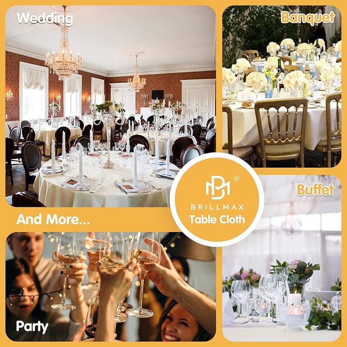 BRILLMAX 4 Pack Ivory Round Tablecloths 108 Inch for 48" Tables | 150 GSM Polyester Fabric, Floor Length Drop, Water, Stain & Wrinkle Resistant Cloth Cover for Wedding Reception Banquet Party - Image 9