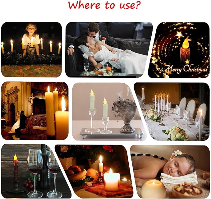 CVHOMEDECO. Real Wax Hand Dipped Battery Operated LED Timer Taper Candles Country Primitive Flameless Lights Décor, 4-3/4 Inch, Ivory, 3 PCS in a Package