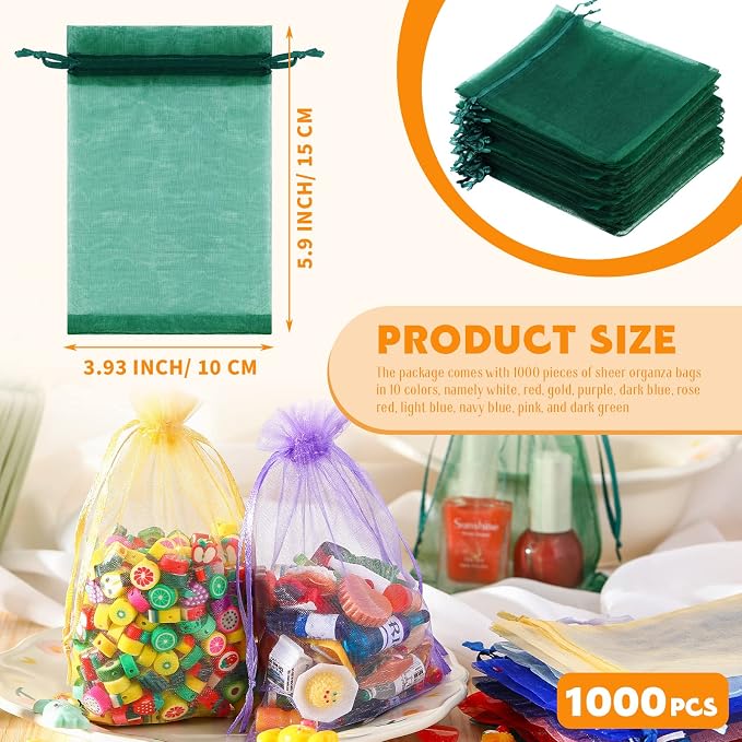 Kigeli 1000 Pcs 4 x 6 Inch Sheer Organza Gift Bags Bulk Wedding Favor with Drawstring Small Jewelry Bags Drawstring Candy Organza for Party Baby Shower Favors - Image 2