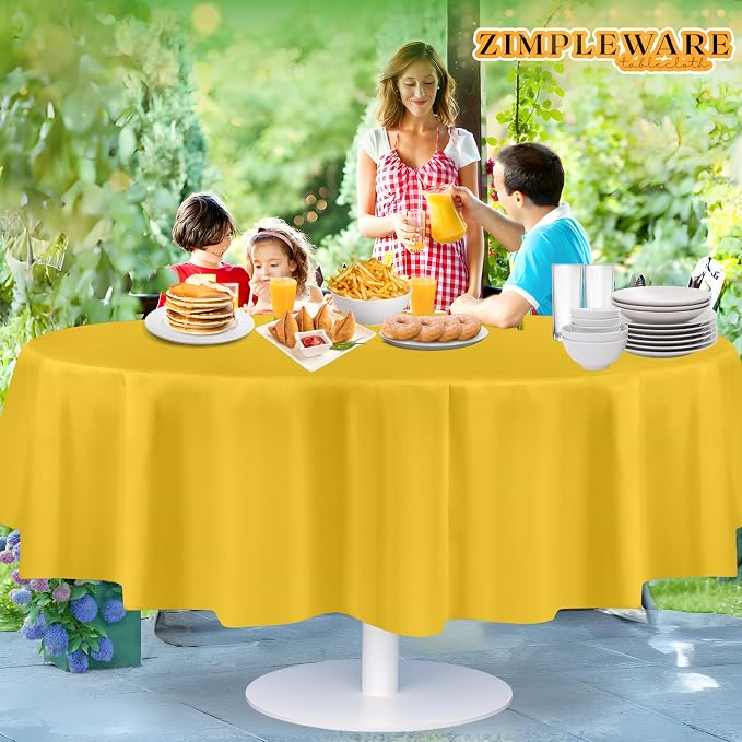 ZIMPLEWARE Premium Yellow Plastic Table Cloth Disposable (12 Pack) Round Tablecloth (84in) Party Table Cloths Disposable, Perfect Table Cloth Round Cover for Any Table Up to 6 Feet - Image 6