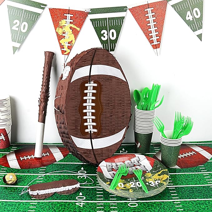 Hooqict Football Pinata with Bat Stick & Hanging Loop for Boys Football Birthday Party Decorations Game Day Tailgate Party Supplies Kids Sports Ball Pinata