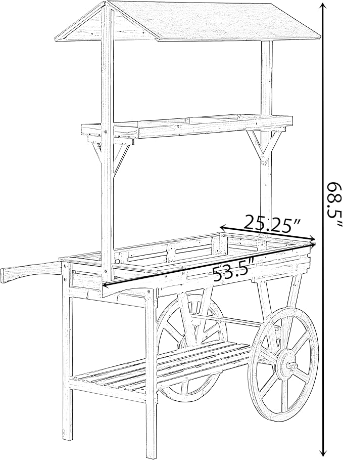 Vintiquewise Large Wooden 3 Tier Rolling Table Cart with 2 Wheels for Home Decor Modern Wagon with Shelves for Display Rack, Coffee Station, Food Stand, Beverage Bar, and Tea Stall