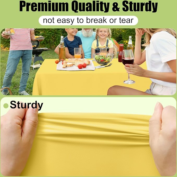 Smiry Disposable Table Cloth - 10 Pack, 54 x 108 Inch Waterproof Rectangle Tablecloths for Parties, Decorative Plastic Table Cover, Leakproof & Sturdy, Yellow - Image 2