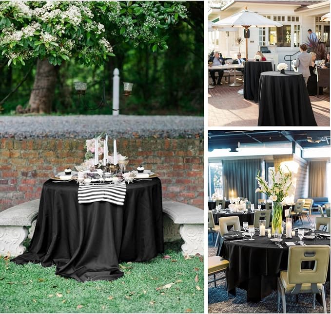 fani 6 Packs Black Round Tablecloth - 108 Inch, Polyester | Table Cloth for Round Tables, Washable Fabric, TableCovers for Wedding, Party, Banquet, Dining Tables, Camping - Image 7