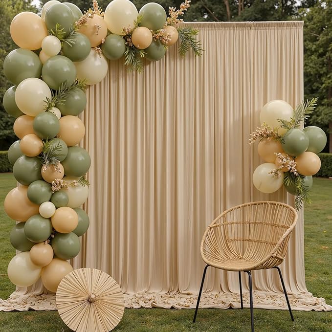 30ft x 10ft Wrinkle Free Beige Backdrop Curtains for Parties Weddings, 6 Panels 5×10ft Soft Silk Polyester Photo Backdrop Drapes for Birthday Baby Shower Baptism Photo Photography Background Cloth - Image 8