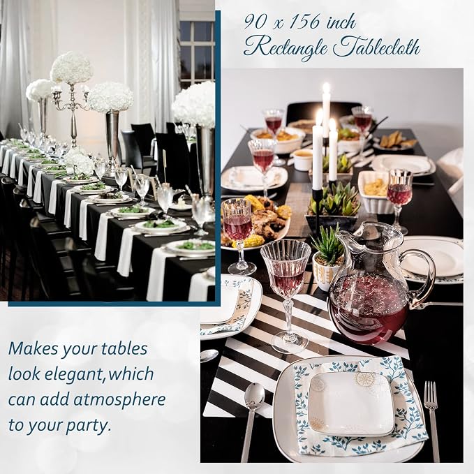 fani 6 Packs Black Tablecloth - 90 x 156 Inch for 8Ft Tables | Washable Polyester Fabric, Stain Wrinkle Resistant Rectangle Table Cloth for Wedding Banquets Parties Buffet Dining - Image 6