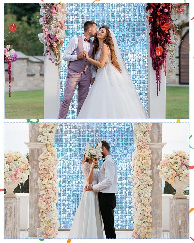 36 Pcs Iridescent Blue Shimmer Wall Backdrop Panels for Party, Mjkeomo Iridescent Blue Sequin Backdrop for Birthday Graduation Home Party Decorations Anniversary Wedding Christmas Decor - Image 4