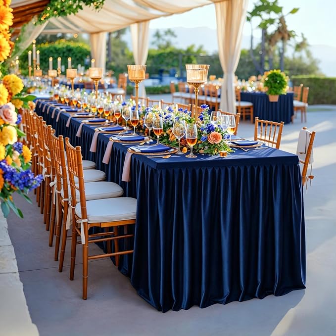 Wish Care 6 Pack Navy Blue Rectangle Table Clothes for 8 Foot Tables, Polyester Fitted Tablecloths 8ft Stretch Table Cover for Wedding, Birthday, Parties, Trade Show, Craft Show - Image 2