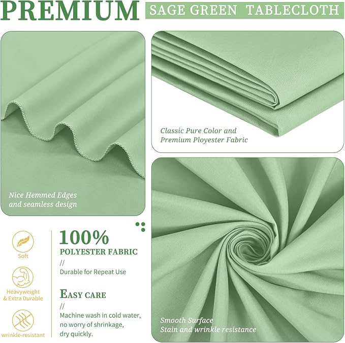 Showgeous 60x102 Inch Sage Green Rectangle Tablecloth 10 Pack Fit 6FT Table | Stain Rectangule Polyester Table Cloth Wrinkle Resistant Washable Fabric Table Covers for Wedding Dining Parties - Image 4