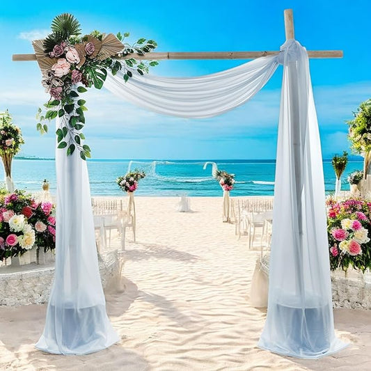 MDS Pack of 1 Wedding Arch Drape Panel (30" Width x 20ft Long) Sheer Chiffon Arbor Canopy Drapery Fabric for Wedding Ceremony Reception Decoration Party Ceiling Backdrop Curtain Swag - Baby Blue