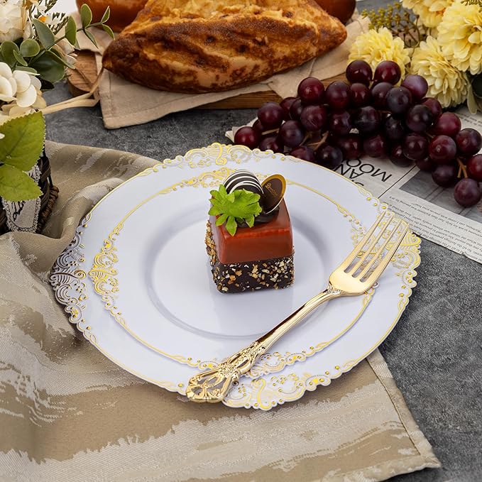 90 Pieces Gold Plastic Silverware - Heavy Duty Gold Disposable Utensils - Fancy Plastic Cutlery Set Includes 30 Forks, 30 Spoons, 30 Knives for Dinner Parties Weddings