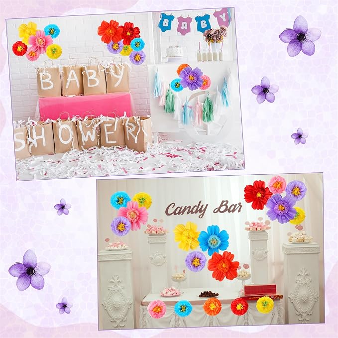 Crowye 12 Pcs Large Tissue Paper Flower Decor,10'' 20'',Cute Color | Giant Craft Crepe Paper Flower, Colorful, for Wall Decorations Backdrop Mexican Wedding Birthday Carnival School Party - Image 6