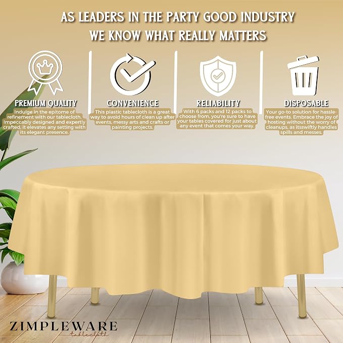 ZIMPLEWARE Ivory Standard Disposable Plastic Party Tablecloth [Case of 72] 84 x 84” Round Table Cover for Indoor & Outdoor Use - Image 4