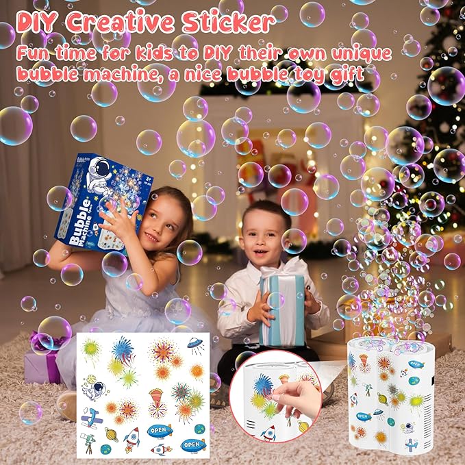 Panamalar Fireworks Bubble Machine, Automatic Bubble Blower Maker for Kids 20000+ Bubbles per Min, 26 Holes Bubble Machine with Lights/240ml Solution, DIY Sticker Bubble Toys for Outdoor Party Wedding