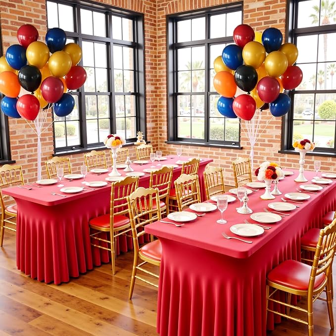 6 pk Red Spandex Tablecloth 6ft with Ruffle Skirt,Wrinkle Free High Stretch Fitted Tablecloths for 6 Foot Rectangle Tables,Pleated Skirts Spandex Table Covers 6ft for Christmas Party Banquet Wedding - Image 5