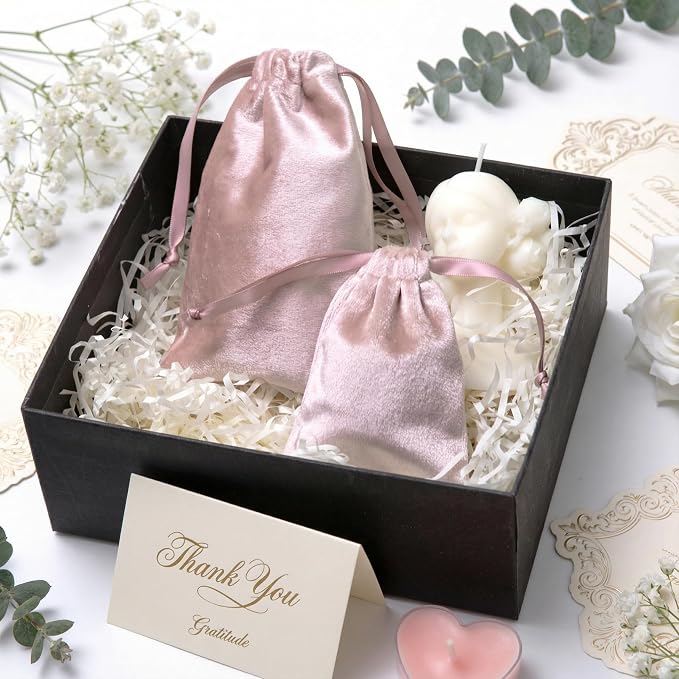 QIANF 12pcs Rose Pink Velvet Drawstring Bags 3x4 inches Glossy Small Velvet Cloth Gift Bags Jewelry Pouches for Storage Wedding Party Favor Christmas (Pack of 2) - Image 6