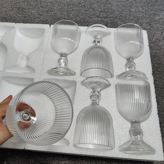 Vintage Glassware Water Goblets Drinking Clear Wine Glasses set of 6 Embossed Drinkware Stemware 13 oz for Wedding Party Bar Christmas