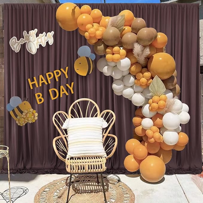 30ft×10ft Wrinkle Free Brown Backdrop Curtain for Parties, 6 Panels 5×10ft Soft Silky Polyester Umber Photo Backdrop Drapes for Teddy Bear Bee Birthday Party Baby Party Wedding Photography - Image 6