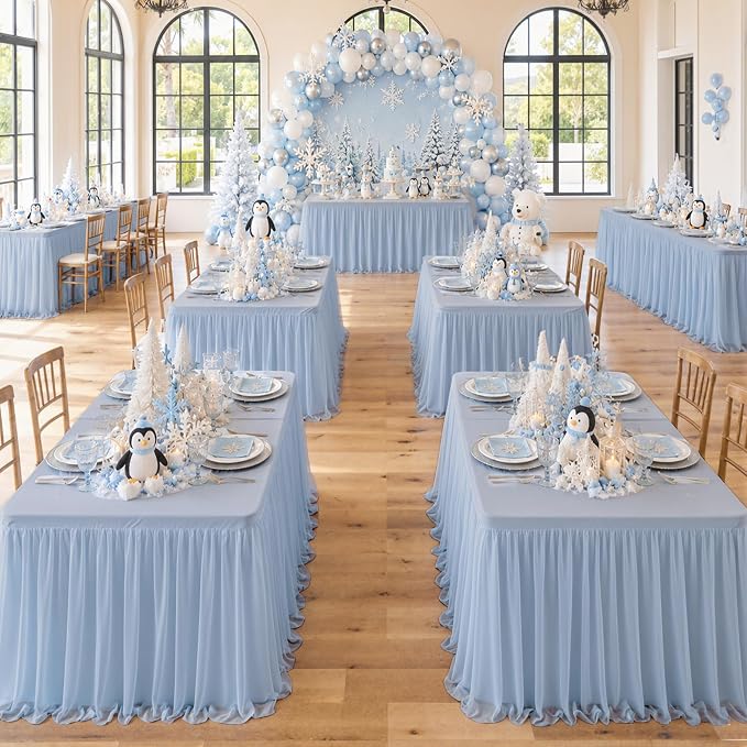 CO-AVE 2pack Dusty Blue Tulle Tablecloth for 6 Foot Rectangular Tables, 2-in-1 Elastic Stretch Spandex Cover with Tutu Ruffle Skirt, Wrinkle Free for Wedding, Birthday, Banquet, Buffet, Bridal Shower - Image 8