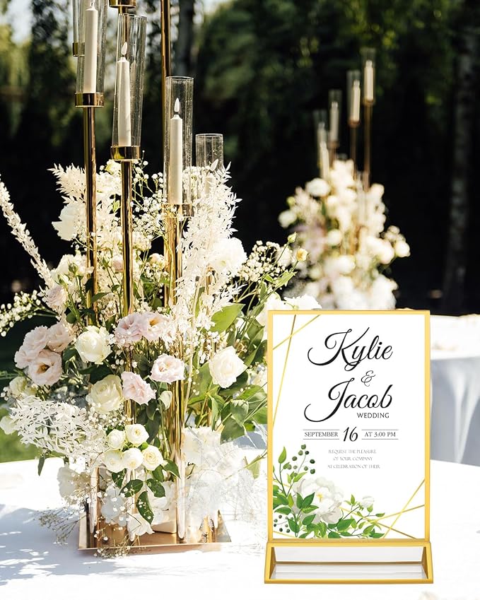 8 Pack Gold Acrylic Sign Holders 4x6 Clear Picture Frame Stands | Double Sided Vertical Stand Menu Flyer Holder for Wedding Table Numbers, Restaurant Signs, Party and Office Photos - Image 2