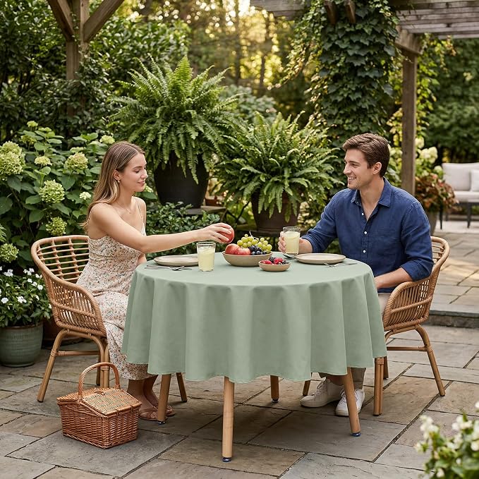 sancua Sage Green Round Tablecloth 60 Inch Diameter for 20-48 Inch Tables - Image 2