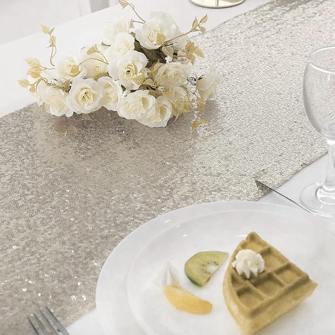 Champagne Sequin Table Runner 12 Pack 12''x108 Glitter Table Runner - Image 2