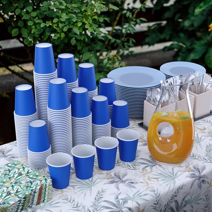 Party Solids Blue Birthday Paper Cups 9 oz - 100 Disposable Cups for Hot & Cold Drinks - Durable 280 GSM Coffee Tea Tumblers for Parties Events & To Go - Image 6