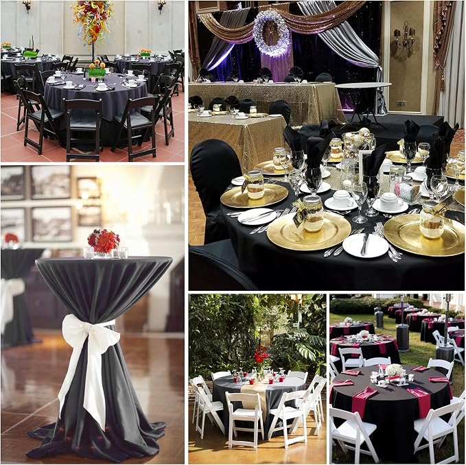 10 Packs 108 Inch Black Round Polyester Tablecloths | Table Cover for Round Tables, Stain and Wrinkle Resistant Washable Table Cloth, Perfect for Wedding Banquet Parties - Image 7