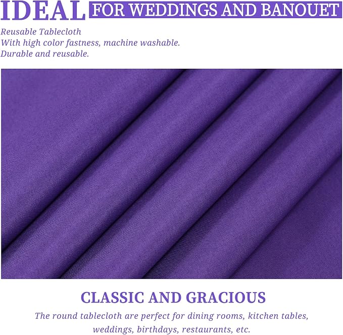 Showgeous 90 Inch Purple Round Tablecloths, Polyester Table Covers | 10 pack Tablecloths for Round Tables Washable polyester Table Cloth Decorative Fabric for Dining Wedding Party Banquet Buffet - Image 5