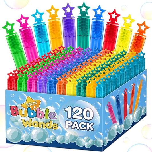 120 Pcs Mini Bubble Wands in 10 Colors, Bulk Party Favors for Kids, Themed Birthday, Christmas, New Year, Valentine, Carnival, School Classroom Prizes for Boys & Girls, Ideal Goodies Bags Stuffers
