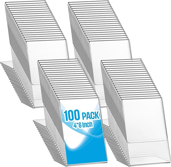 Geetery 100 Pack 4 x 6 Acrylic Sign Holder Bulk, Clear Plastic L Shape Table Sign Holder, Vertical Desktop Display Stand for Menu, Picture, Photo, Flyer, Restaurant, Wedding, Office, Store(4 x 6 Inch) by Geetery