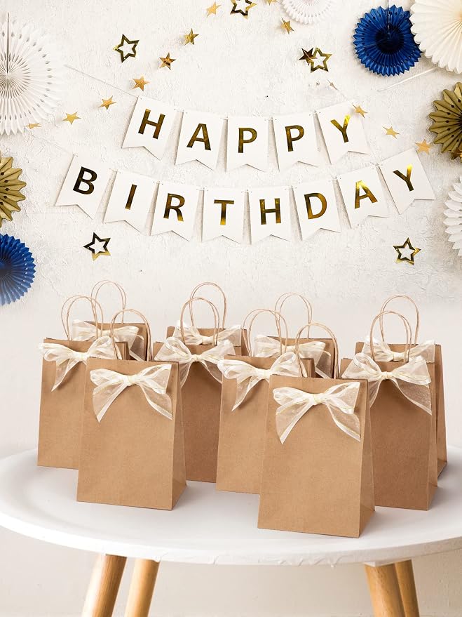MESHA 400Pcs Brown Paper Bags with Handles 5.25x3.75x8 Small Gift Bags Bulk | Heavy Duty Kraft Bag for Small Business,Birthday Wedding Party Favor, Paper Shopping - Image 6