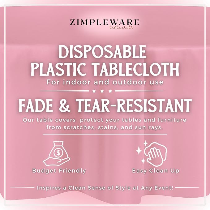 ZIMPLEWARE Pink Standard Disposable Plastic Party Tablecloth [Case of 72] 84 x 84” Round Table Cover for Indoor & Outdoor Use - Image 2