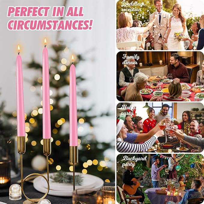 Pink 10-inch Set of 8 Cone-Shaped Candles, Perfect for Dinner - Smoke-Free and odorless Cone-Shaped Candles Burn for a Long time