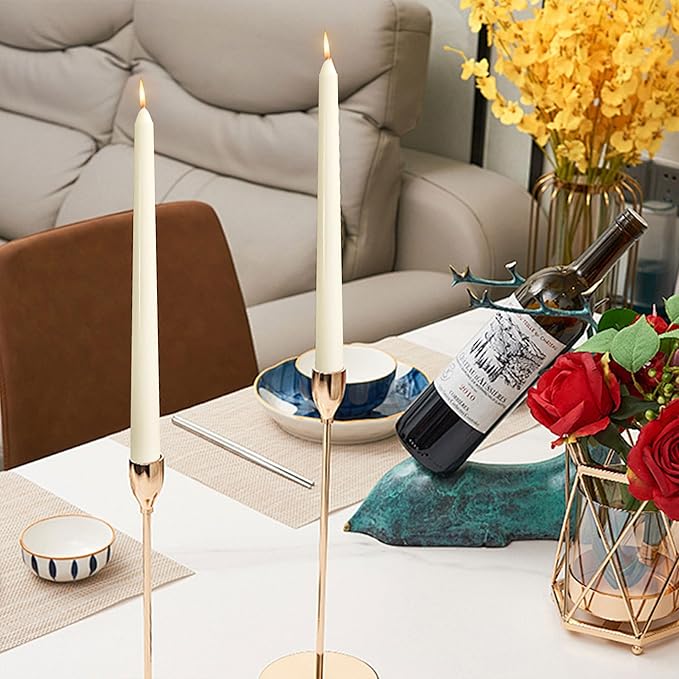 OSHINE Ivory 10 Inch Taper Candles - 24 Pack Long Taper Candles Dripless Unscented Smokeless & Emergency 7-8 Hours Long Burning Ivory Cndlesticks, Ideal for Valentine, Weddings, Party