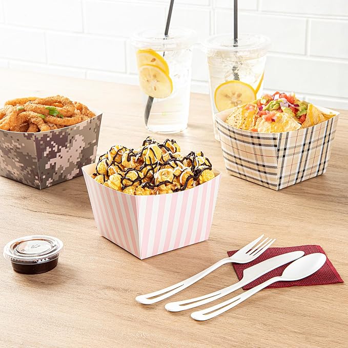 Restaurantware Square Pink And White Stripe Paper Snack Box, 200 Pack - Image 8