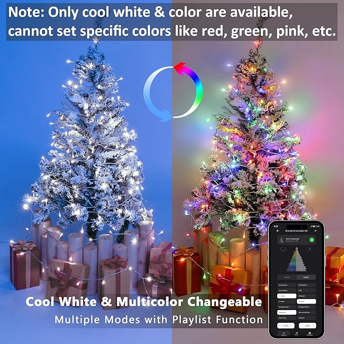 BrizLabs Multicolor & Cool White Color Changing Smart Christmas Lights, 180ft 500 LED Christmas Tree Lights with App & Voice Control, Dimmable Xmas Lights Clear Wire for Indoor Outdoor Xmas Tree Decor